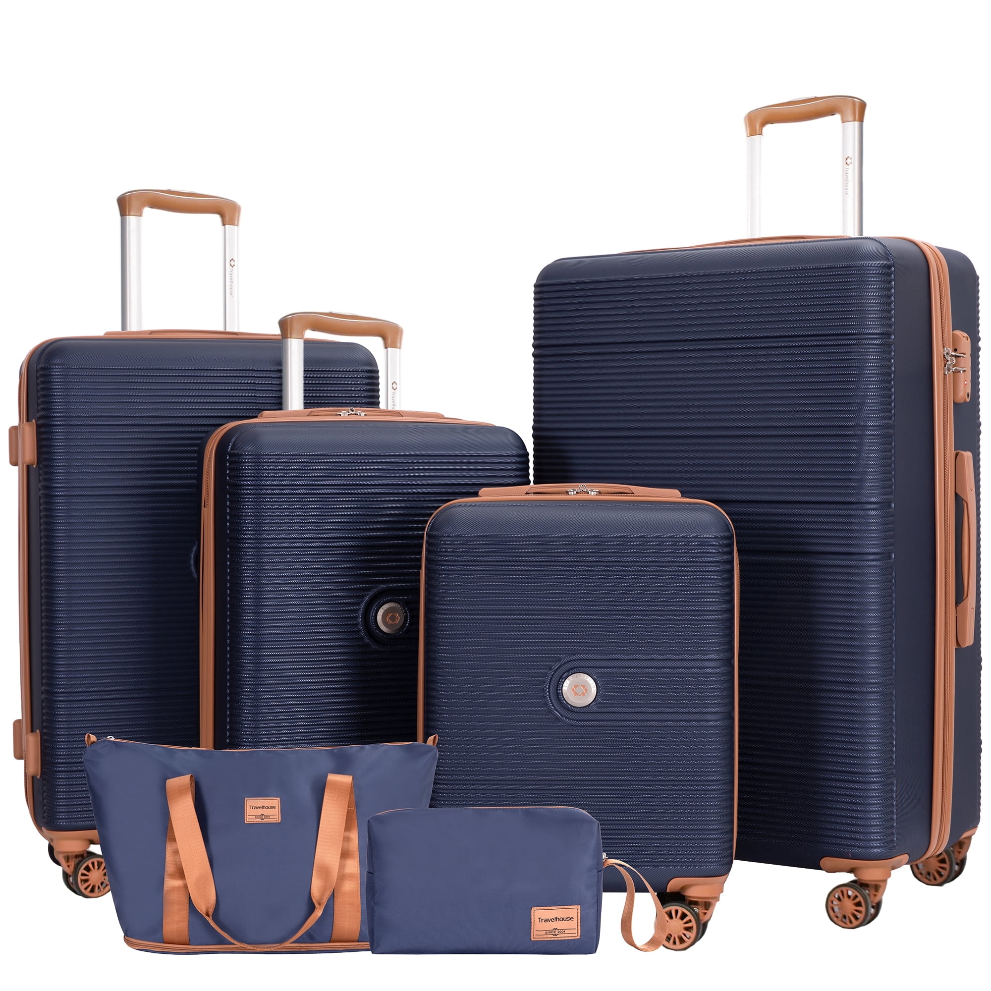 Travelhouse 6 Piece Hardshell Luggage Set Hardside Lightweight Suitcase with TSA Lock Spinner Wheels.(Navy)