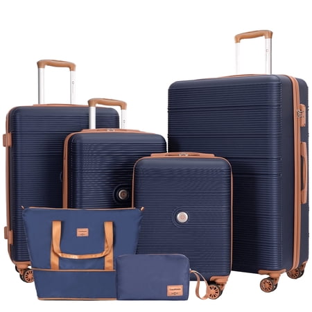Travelhouse 6 Piece Hardshell Luggage Set Lightweight Suitcase with TSA Lock and Spinner Wheels and Duffle Bag,Blue
