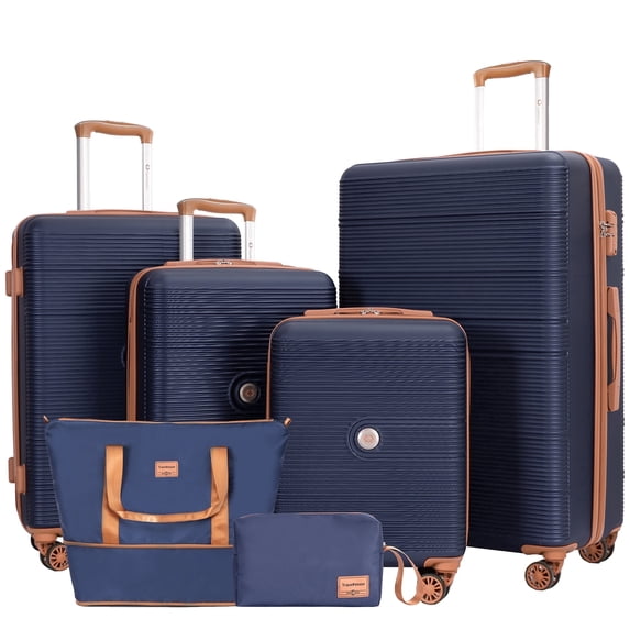 Travelhouse 6 Piece Hardshell Luggage Set Lightweight Suitcase with TSA Lock and Spinner Wheels and Duffle Bag,Blue