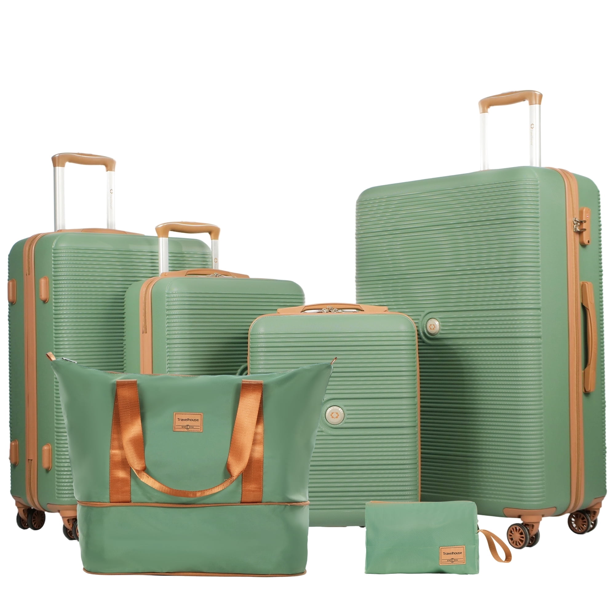 Travelhouse 6 Piece Hardshell Luggage Set Lightweight Suitcase with TSA Lock and Spinner Wheels and Duffle Bag,Green
