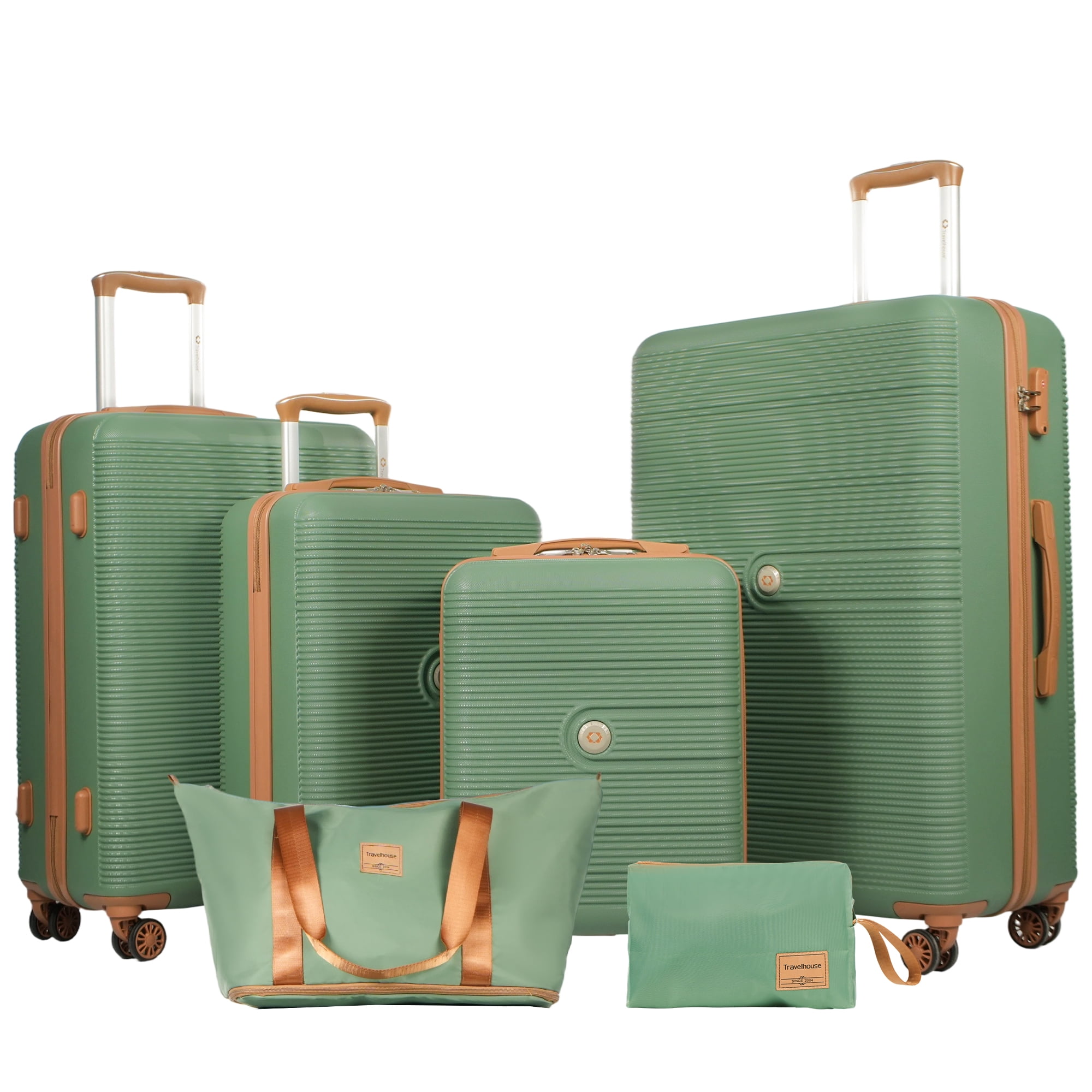 Travelhouse 6 Piece Hardshell Luggage Set Hardside Lightweight Suitcase with TSA Lock Spinner Wheels.(Green)
