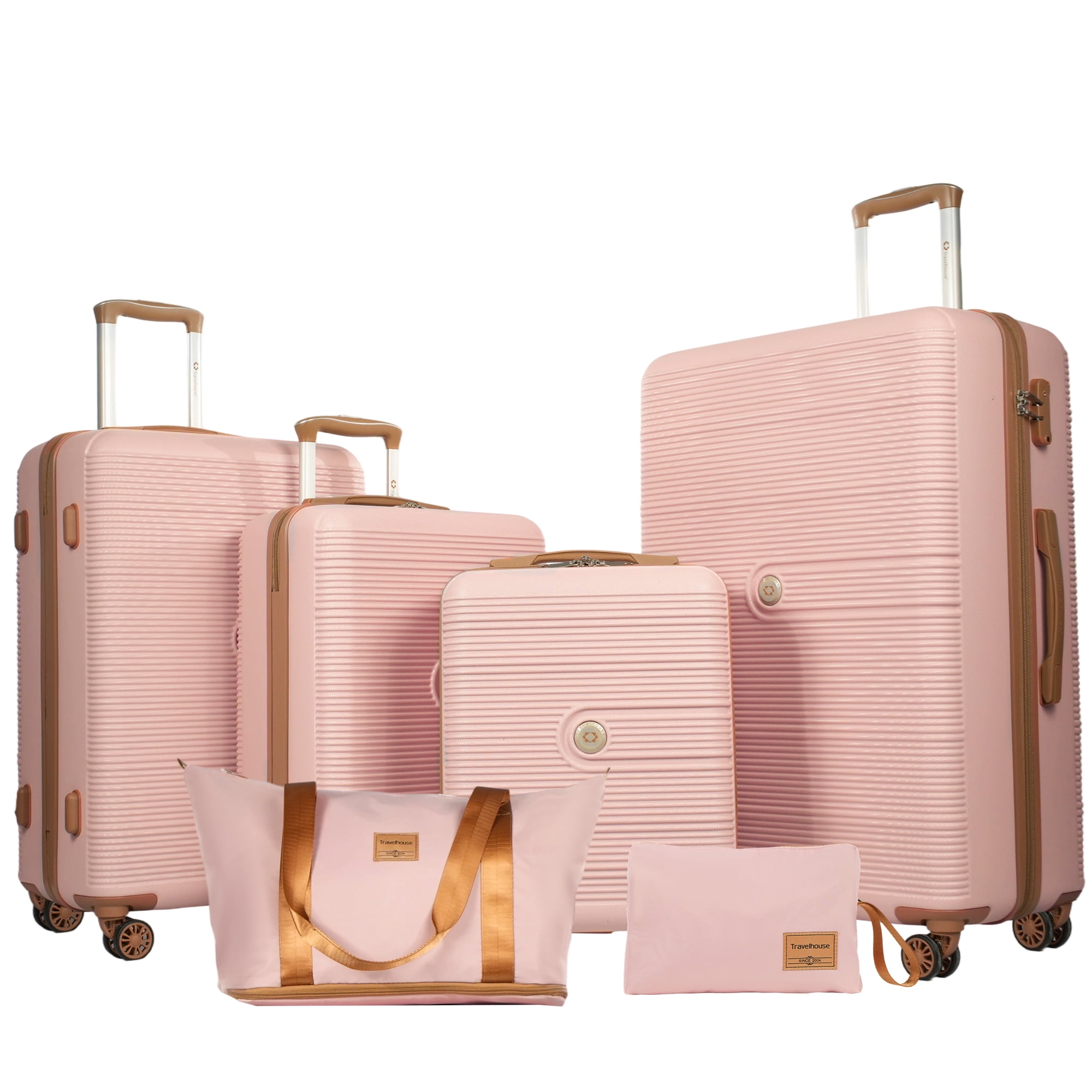 Travelhouse 6 Piece Hardshell Luggage Set Hardside Lightweight Suitcase with TSA Lock Spinner Wheels.(Pink)