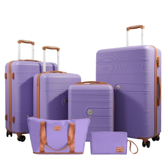 Travelhouse 6 Piece Hardshell Luggage Set Hardside Lightweight Suitcase with TSA Lock Spinner Wheels.(Purple)