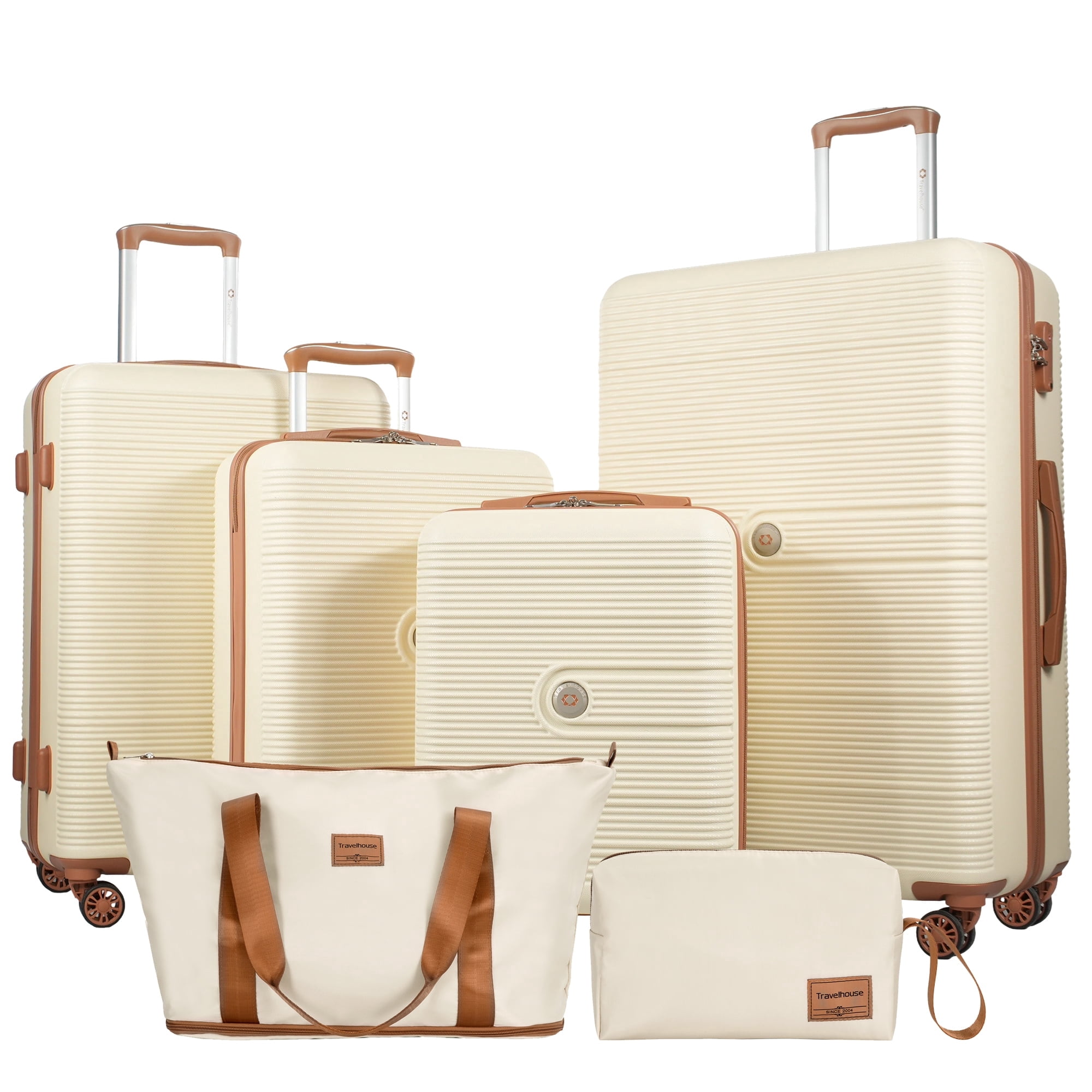 Travelhouse 6 Piece Hardshell Luggage Set Hardside Lightweight Suitcase with TSA Lock Spinner Wheels.(White)