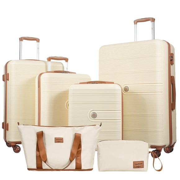 Travelhouse 6 Piece Hardshell Luggage Set Hardside Lightweight Suitcase with TSA Lock Spinner Wheels.(White)
