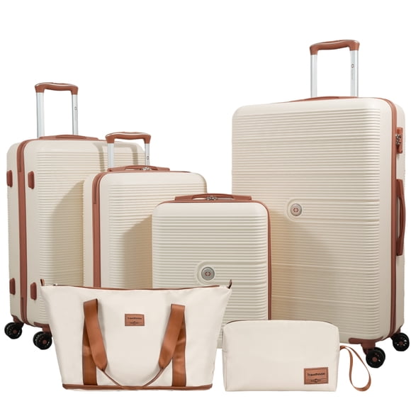 Travelhouse 6 Piece Hardshell Luggage Set Hardside Lightweight Suitcase with TSA Lock Spinner Wheels.(White)