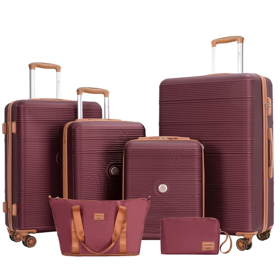 Travelhouse 6 Piece Hardshell Luggage Set Hardside Lightweight Suitcase with TSA Lock Spinner Wheels.(Wine Red)