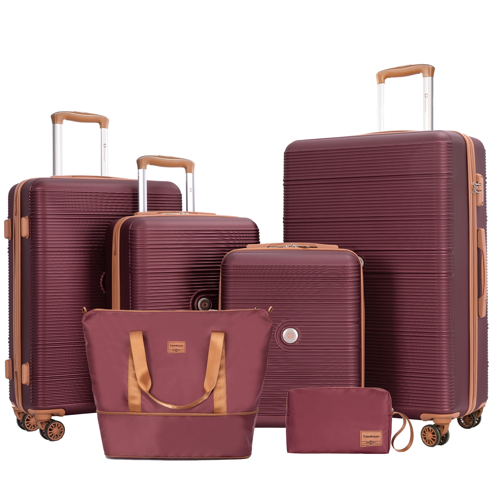 Travelhouse 6 Piece Hardshell Luggage Set Lightweight Suitcase with TSA Lock and Spinner Wheels and Duffle Bag, Wine Red