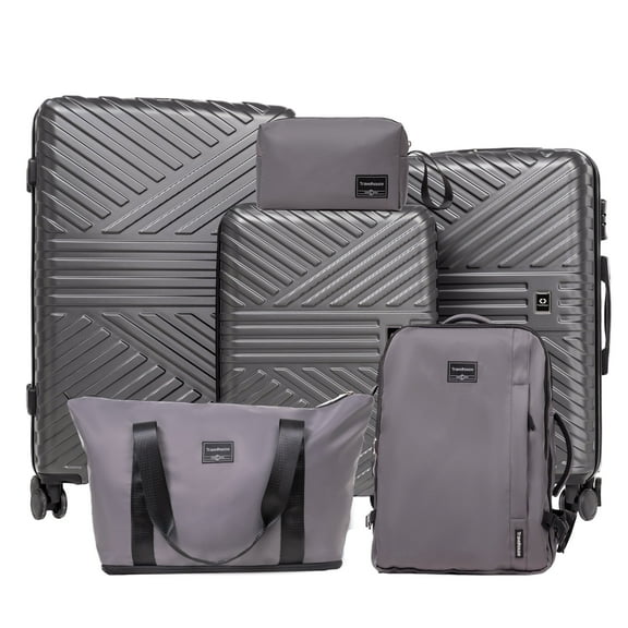 Travelhouse 6 Piece Luggage Set Hardshell Lightweight Suitcase with Carry On Backpack Duffel Bag and Packing Cube.Gray