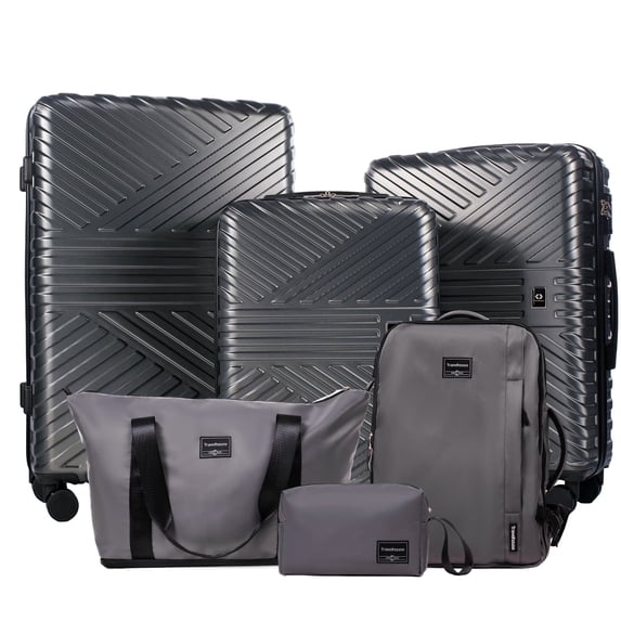 Travelhouse 6 Piece Hardshell Luggage Set Lightweight Suitcase with TSA Lock and Spinner Wheels with Backpack, Duffel Bag ,Packing Cubes, Gray