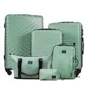 Travelhouse 6 Piece Hardshell Luggage Set Lightweight Suitcase with TSA Lock and Spinner Wheels with Backpack, Duffel Bag ,Packing Cubes,Green