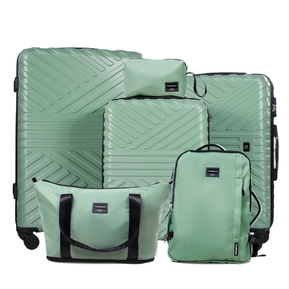 Travelhouse 6-Piece Hardshell Luggage Set - Lightweight Suitcase with Carry-on Backpack, Duffel Bag & Packing Cubes, Green