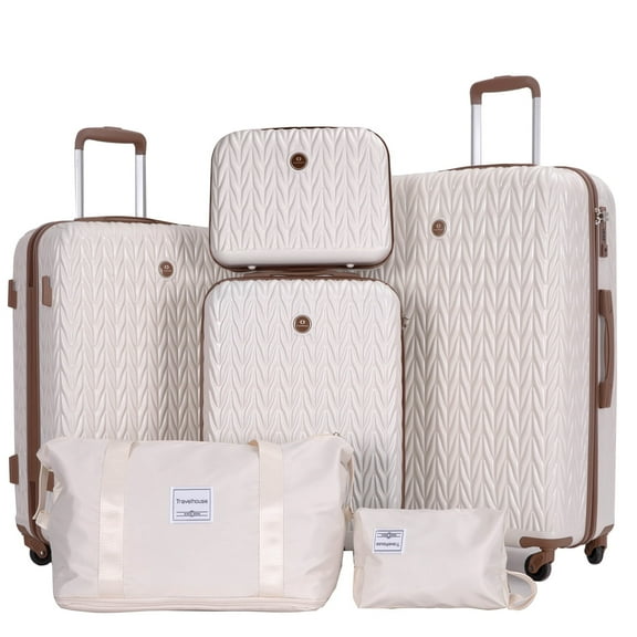 Travelhouse Luggage Set 6 Piece Hardside Suitcase TSA Lock Spinner Wheels 6 PCS Hardshell Luggage with Duffel Bag.(White)