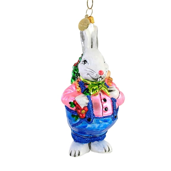 Traveling Easter Bunny - 1 Glass Ornament 5.5 Inch, Glass - Ornament Spring Buck Tooth 21401
