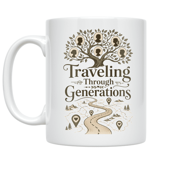 Traveling Through Generations Family Heritage Design - Family Tree Enthusiast - 11 oz Ceramic Mug