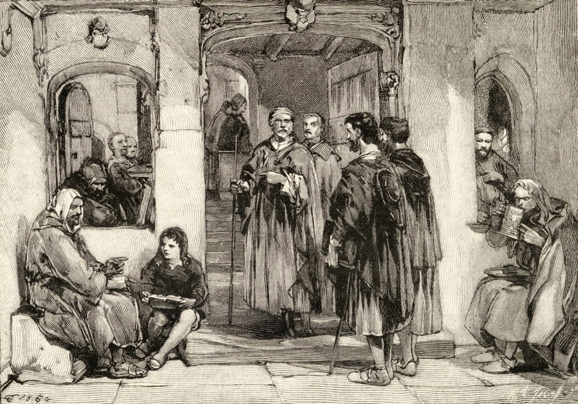 Travellers Seeking RefreshmentScene At The Gate Of A Monastery Canvas Art - Ken Welsh Design Pics (18 x 12)