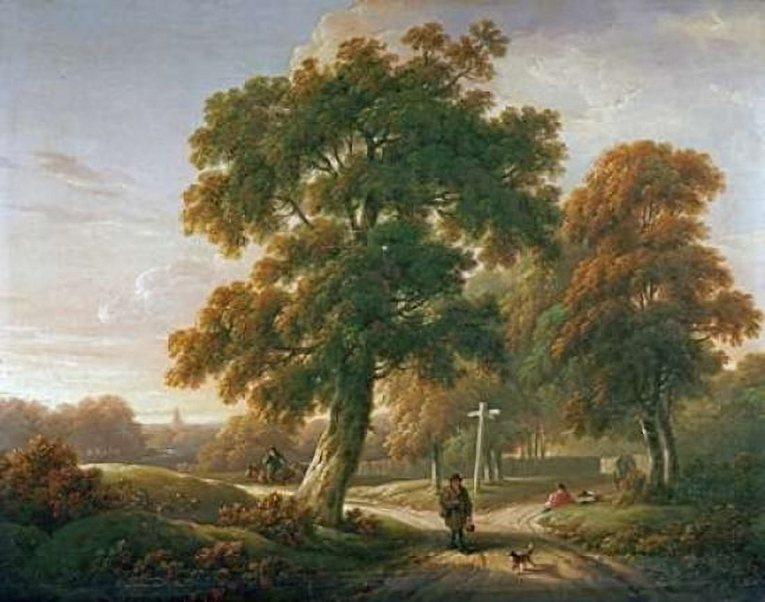 Travellers at a Crossroads In a Wooded Landscape Canvas Art - Charles Towne (22 x 28)