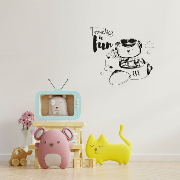 Travelling Is Fun Life Quote Airplane Air Plane Jet Helicopter Wall Sticker Art Decal for Girls Boys Kids Room Bedroom Nursery House Fun Home Decor Stickers Wall Art Vinyl Decoration Size (20x20 inch)