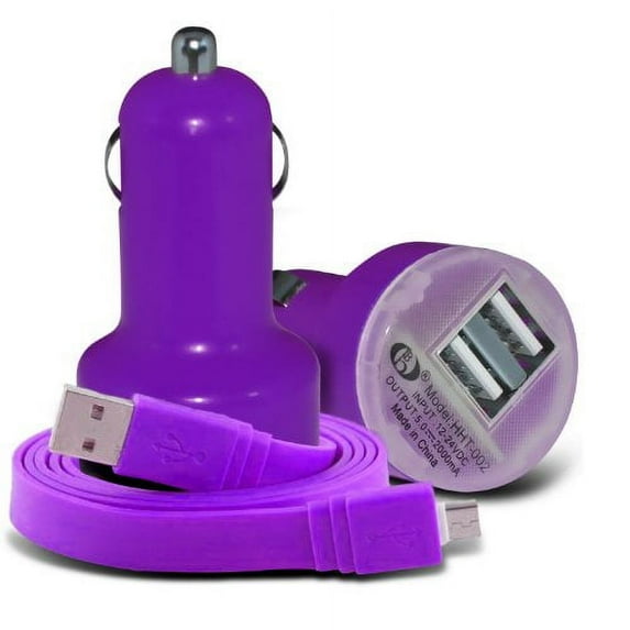 Travelocity Platinum Series Dual Port Car Charger with 3.3' Micro USB Cable - Purple