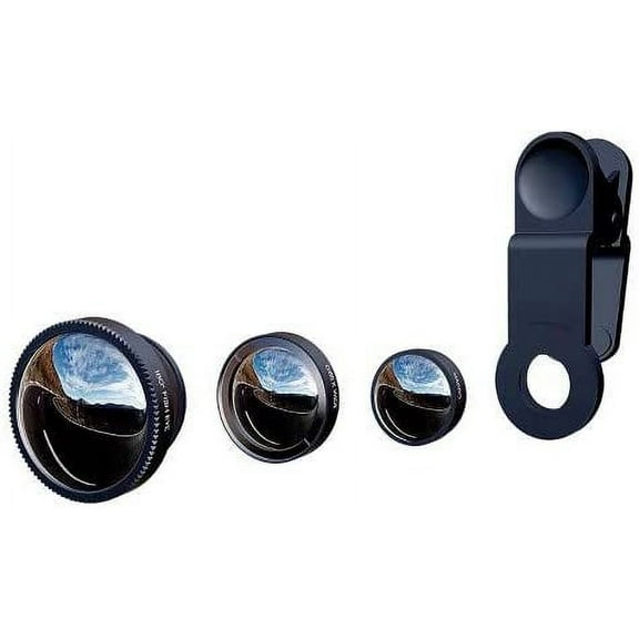 Travelocity Platinum Series Phone Clip 3-in-1 Camera Lens for Smartphones and Tablets (Fisheye, Macro, Wide-Angle) - Black