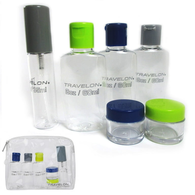 Travelon 6 Piece Carry On TSA Travel Bottles Set Plastic Empty Jar Storage Container Bag