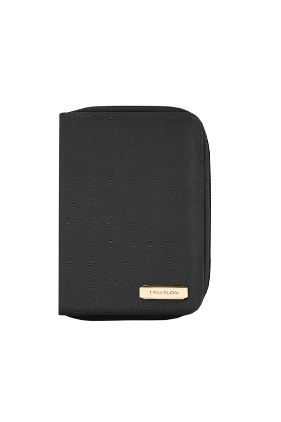 RFID Blocking Passport Zip Wallet, 4.5W x 6H x 0.75D, Black
