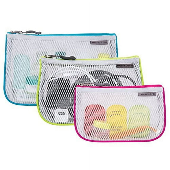 Travelon Set of 3 Assorted Piped Pouches, Gray, One Size
