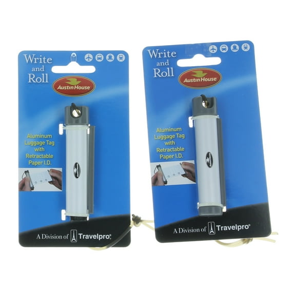 Travelpro Set of 2 Austin House Write & Roll Aluminum Luggage Tag Retractable Paper ID