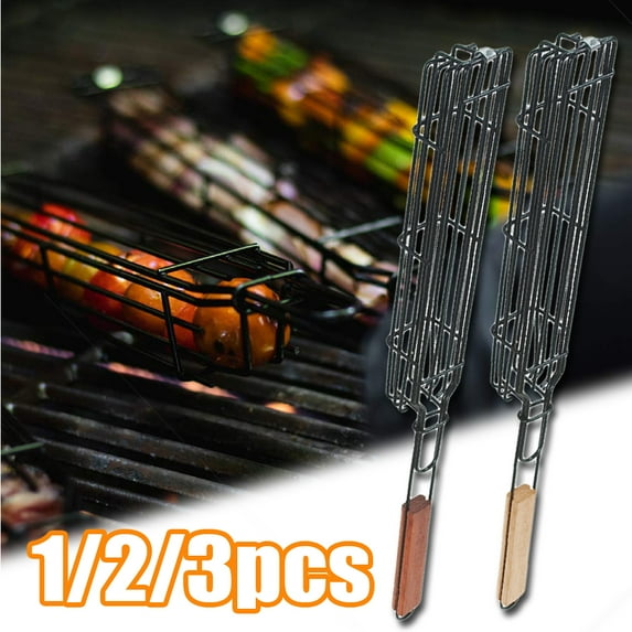 Travelwant 1/2/3Pcs Portable Grilling Baskets - Companion Nonstick Grilling Baskets for Outdoor Grill - Kabobs and Loose Veggies,Fruits,Vegetable,Onion,Fish,Chicken and Meat Grill Baskets