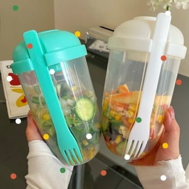 Travelwant 1000ml Fresh Salad Container Serving Cup Shaker with Dressing Container Fork Food Storage Bonus Recipes, Use This Bowl for Picnic, Lunch to Go