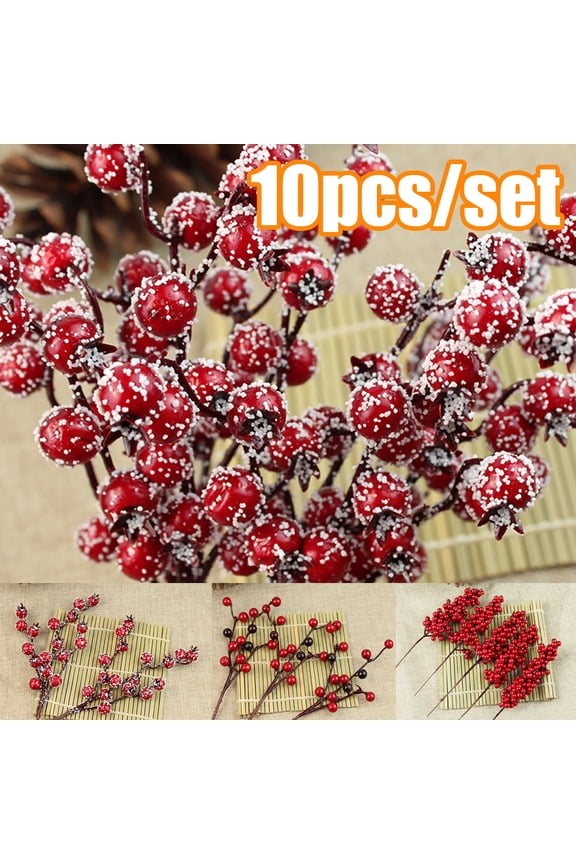 10Pcs  Artificial Red Berry Stems Fake Holly Berry Branches Wire Branch Sprays for Christmas Tree DIY Xmas Wreath Vase Table Centerpiece  Crafts, Holiday and Home Decor