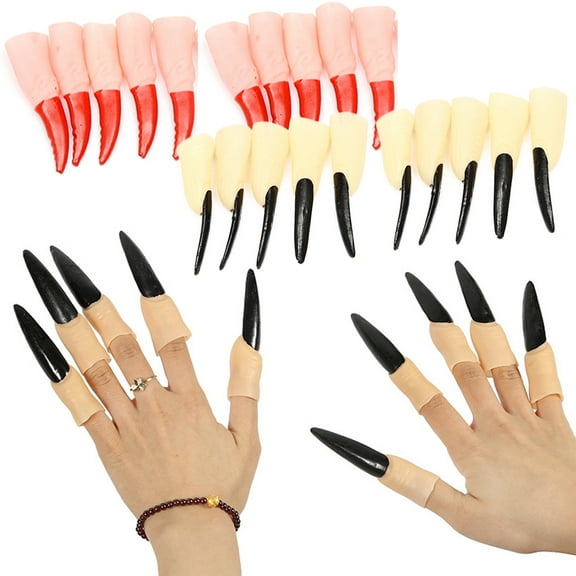 Travelwant 10Pcs Halloween Witch Fingers Zombie Witch Fake Finger Nails Glow in The Dark Fake Fingers Halloween Fingernail Props Witch Zombie Ghost Monster Soft Finger