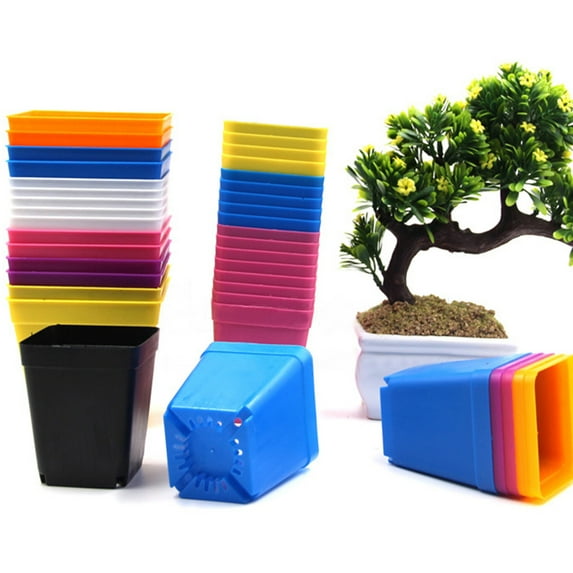 Travelwant 10Pcs Square Nursery Flower Pots,Plastic Plant Pot with Drainage,Seedling Nursery Transplanting Planter Container for Home,Company,Office