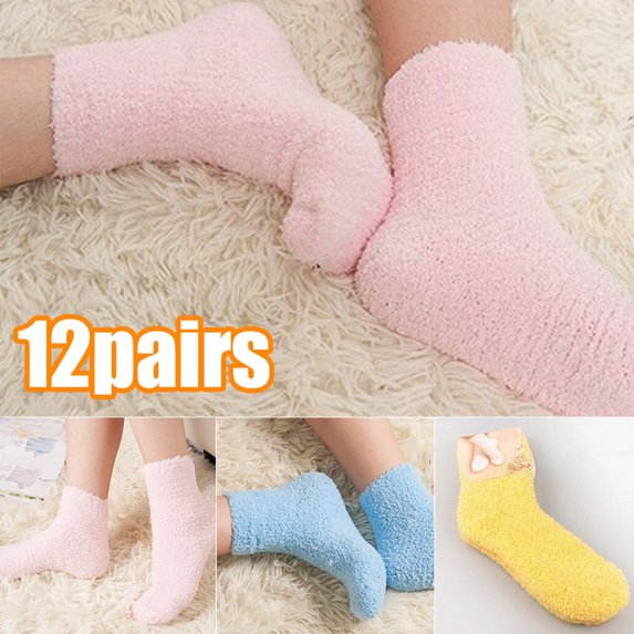 Travelwant 12Pairs Women Warm Super Soft Plush Slipper Sock Winter Fluffy Microfiber Crew Socks Casual Home Sleeping Fuzzy Plush Slipper Grip Socks Women Yoga Pilates Soft Warm Cozy Socks