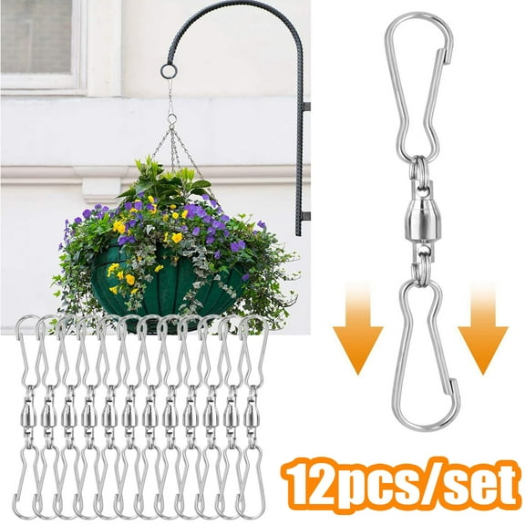 Travelwant 12Pcs Dual Swivel Hook 360 Degree Rotating Windsock Clips Stainless Steel Hanger Swivels Clip Dual Hanging Spiral Hooks with Storage Box for Hanging Wind Spinners