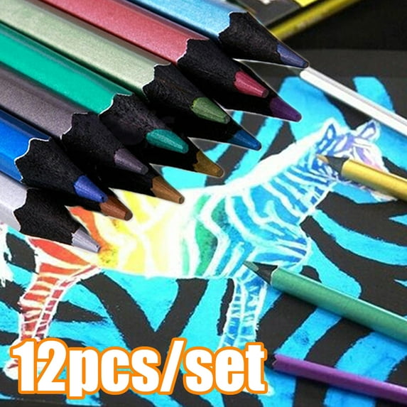 Travelwant 12Pcs/Set Metallic Colored Pencils Wood Drawing Pencils Assorted Colors Wooden Sketching Pencil Set Premium Non-toxic Colored Pencils for Kids Artists Beginner Coloring Book Art Craft