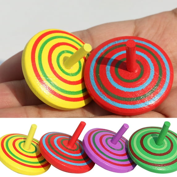 Travelwant 12Pcs Wood Colorful Tops for Kids, Wooden Gyroscopes Toy, Educational Toys Kindergarten Toys, Rainbow Colorful Tops for Family Games