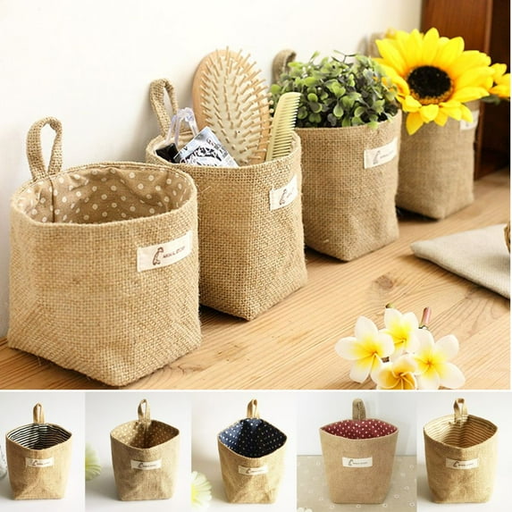 Travelwant 2 Pcas Wall-Hanging Storage Bags Hanging Storage Bags Cotton Linen Storage Basket Foldable Basket Family Organizer Box Decorative Bag for Home Kitchen Closet Organizing