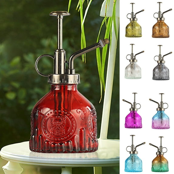 Travelwant 200ml Glass Watering Spray Bottle,Plant Mister Flower Water Spray Bottle Can Pot 6.3" Tall Vintage Pumpkin Style Spritzer Bronze Plastic Top Pump One Hand Glass Watering Can Indoor