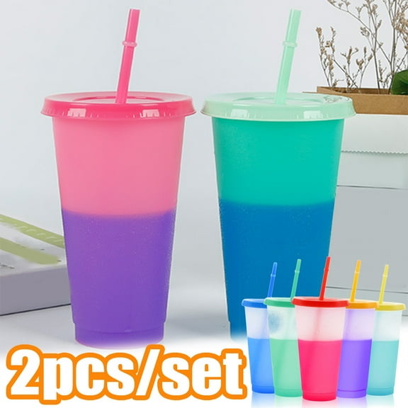Travelwant 2Packs 720ml Color Changing Cups, Reusable Cold Drink Cups with Lids and Straws, BPA Free Magic Colored Tumbler, Summer Coffee Tumblers Party Cup for Adults