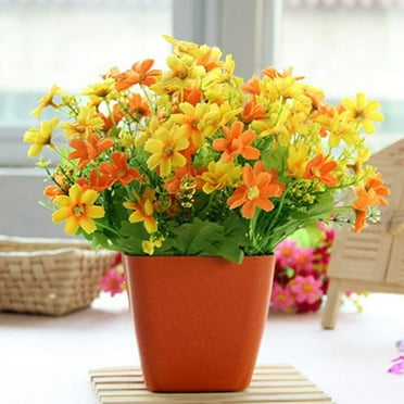 Travelwant 2Packs Artificial Daisy Flowers Outdoor Spring Summer Decoration UV Resistant Fake Flowers Faux Plastic Greenery Shrub Plant Indoor Outside