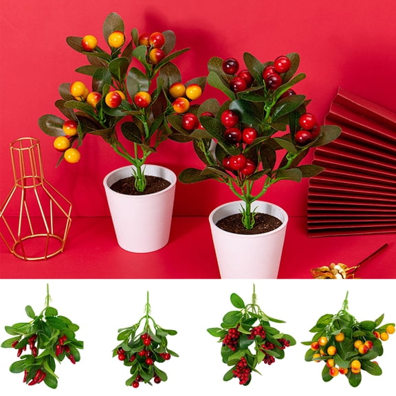 Travelwant 2Packs Artificial Fruits, Simulation Fruit Branch, Fake Fruit Flower Branch Nearly Real Plastic Fruit Branch with Green Leaves, Decorative Fruit Branch for Home Wedding Party Decor