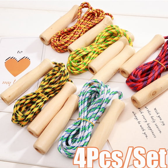 Travelwant 2Packs Jump Rope for Kids Student Wooden Handle Adjustable Cotton Braided Fitness Skipping Rope Outdoor Fun Activity, Great Party Favor, Exercise Activity Colorful Sports Fitness Tool
