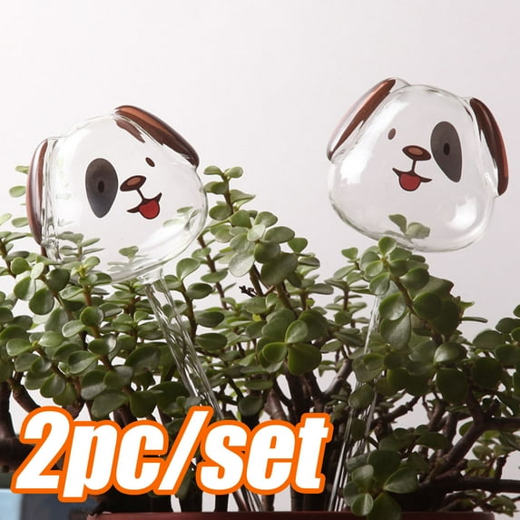 Travelwant 2Pcs Planter Waterer Self Watering Globes, Transparent Mini Durable Clear Glass Globes Bulbs, Automatic Plant Water Bulbs, Watering Bulbs, for Indoor & Outdoor Succulent, Cute Dog