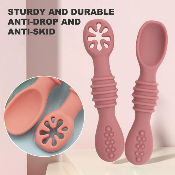 Travelwant 2Pcs/Set Baby Silicone Soft Spoons| Training Feeding for Kids Toddlers Children and Infants| BPA Free Great Gift Set |Gum-Friendly First Stage