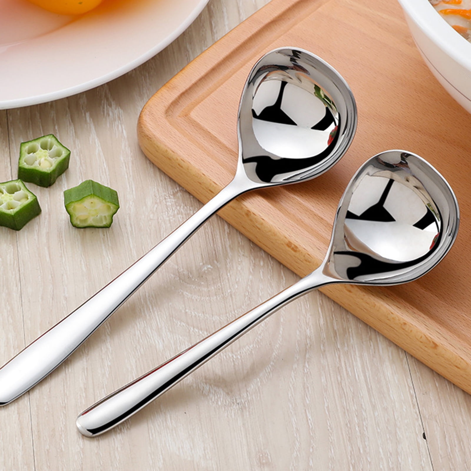 Travelwant 2Pcs/Set Super Sturdy, Ergonomic Soup Ladle Stainless Steel  Ladles with Long Handles. Best Kitchen Accessories for Stirring, Portioning  and Serving Soups 