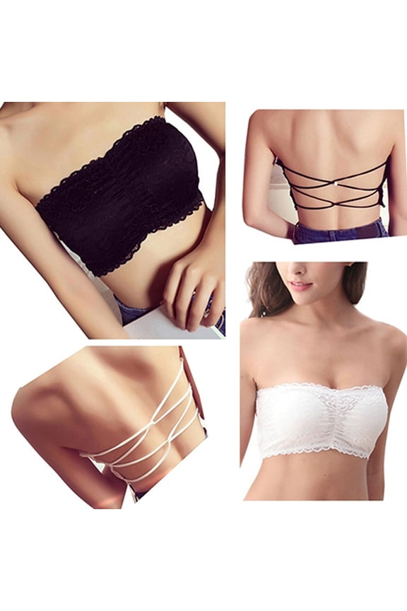 2Pcs/Set Women's Floral Lace Tube Top Bra Women's Lace Bandeau Bra Strapless Bra Bralette Seamless Bandeau Crop Tube Top Bra