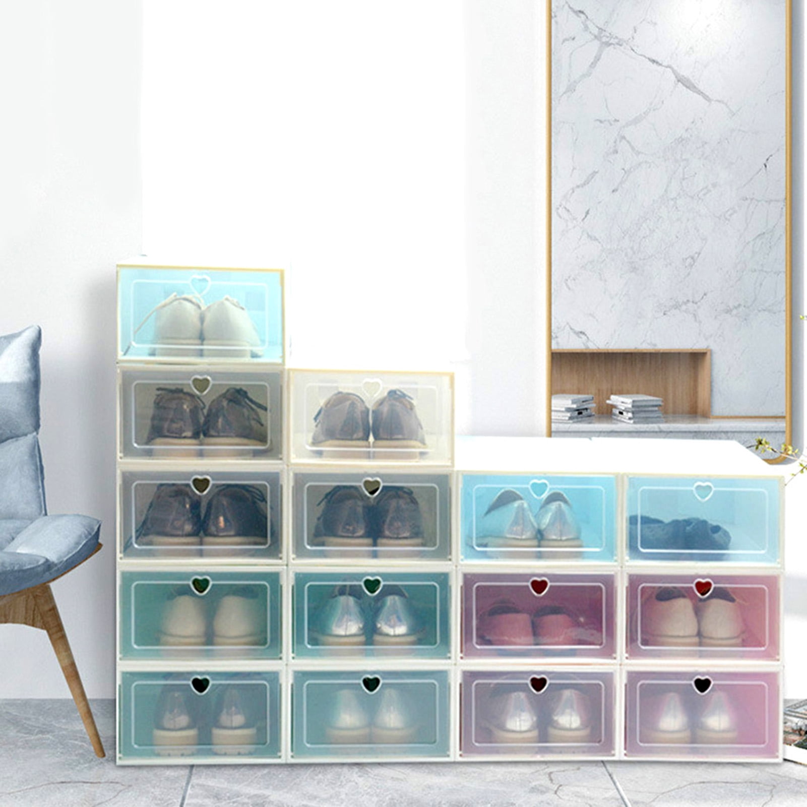 Travelwant 2Pcs Shoe Box Storage Containers,Drop Front Shoe Boxes Clear ...