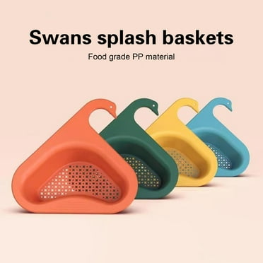 Travelwant 2Pcs Swan Drain Basket for Kitchen Sink, Multi-Functional Hanging Filtering Draining Rack Corner Kitchen Sink Strainer Basket, Multifunctional Kitchen Triangle Sink Filter