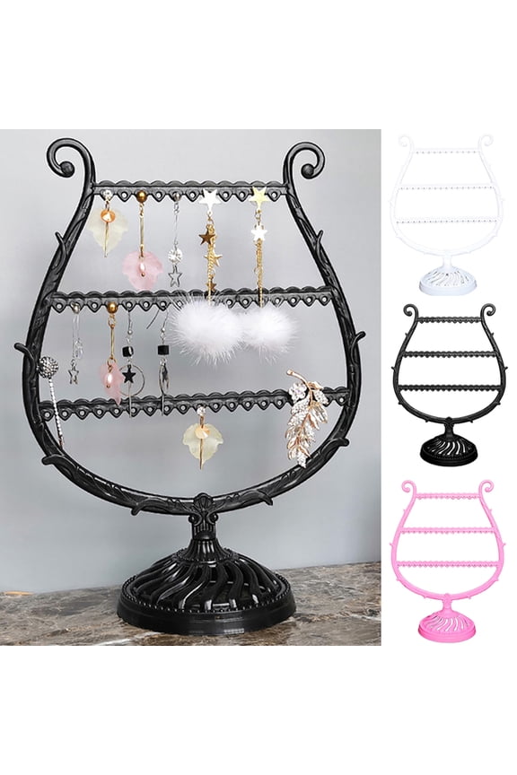 3-Tier Earring Display Holder,Jewelry Stand Earring Holder Organizer,Plastic 3 Layers Jewelry Storage Organizer Wood Stand Tree,Ear Stud Rack Gift for Women,Girls,Black